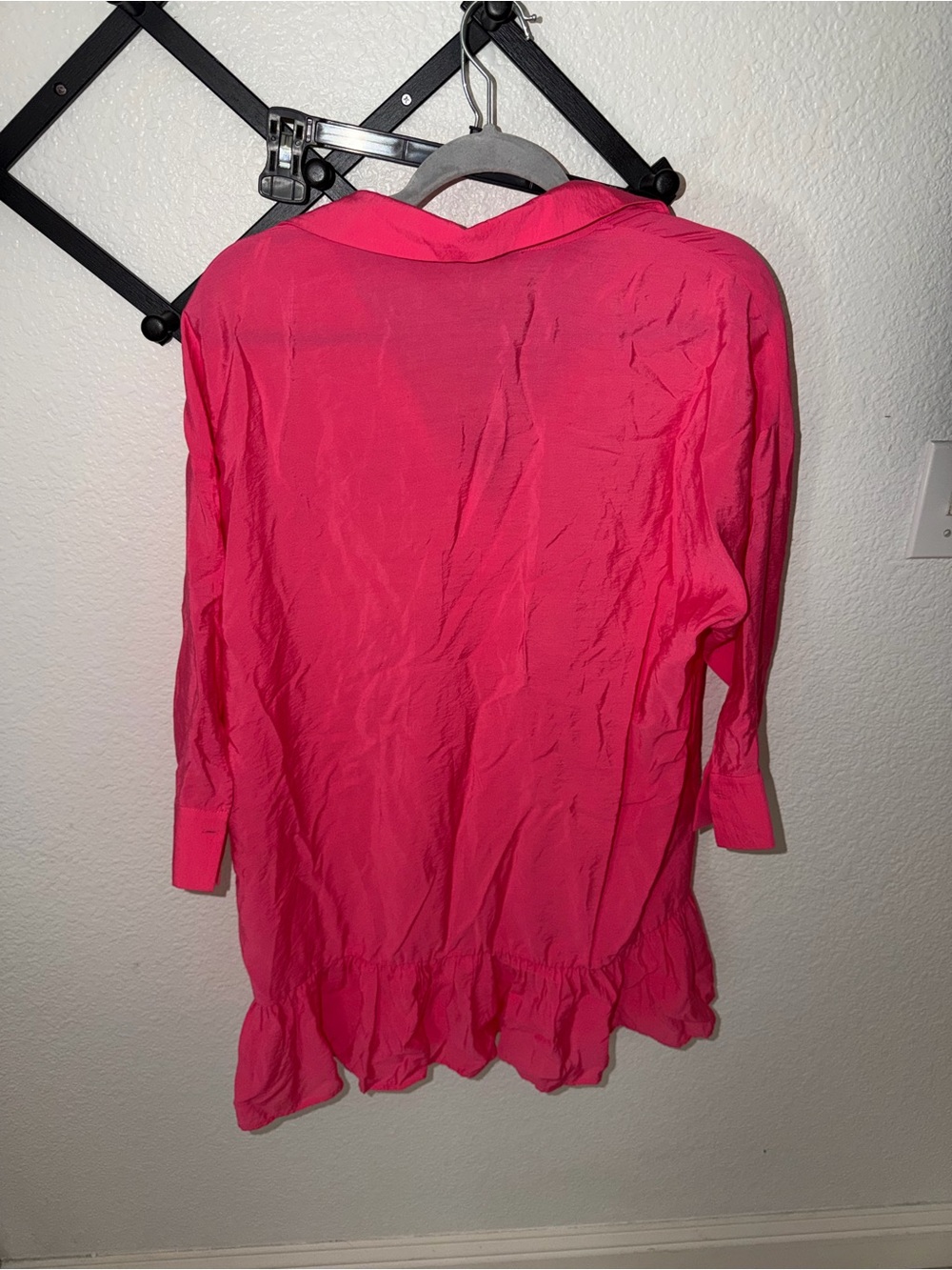 Zara Women’s Pink Button-Front Ruffle Hem Shirt Dress Size L - Picture 3 of 4